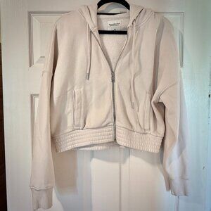 Abercrombie Soft A&F cropped cream hoodie M zip up